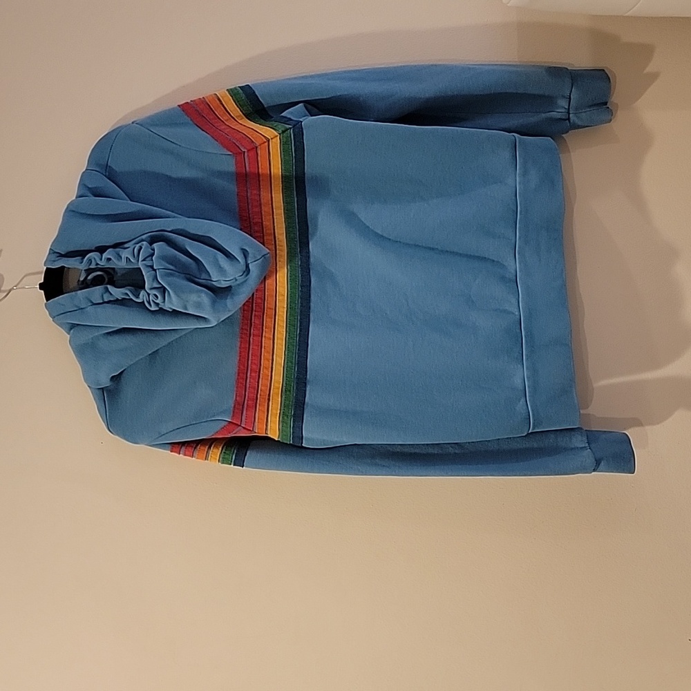 Aviator Nation Mens Women Zip Up Hoodie Sweatshirt size XL light blue w rainbow